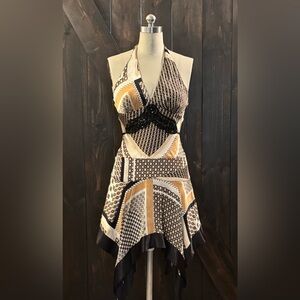 Mica Elegant Black and Gold Halter Dress